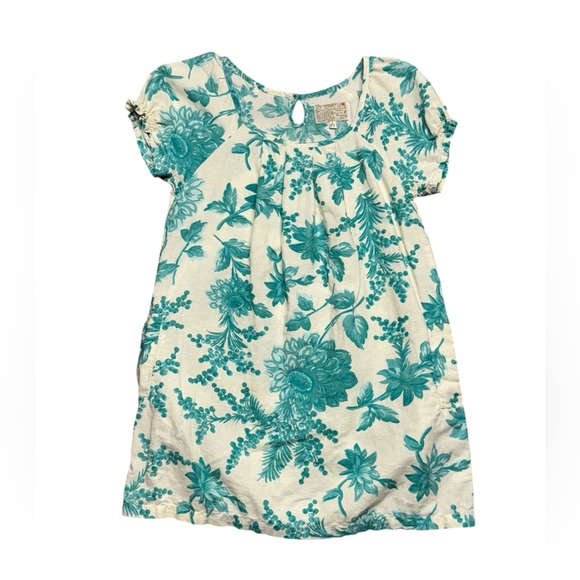 Joules Dresses & Skirts - Joules Tunic Dress Aqua Audrey Linen Blend Pockets Size 4 Floral Smocked Coastal